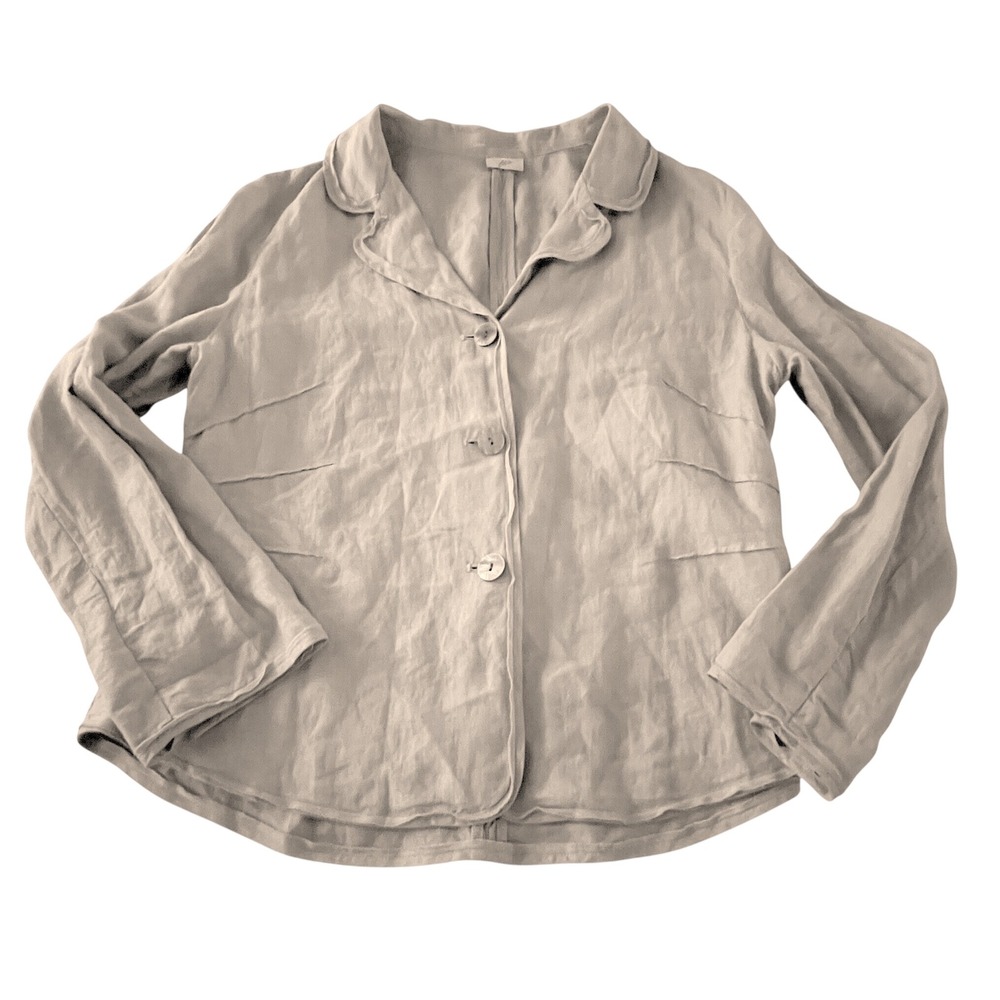 J. Jill Womens Beige 100% Linen Button Front Pleated Blazer Jacket 624988